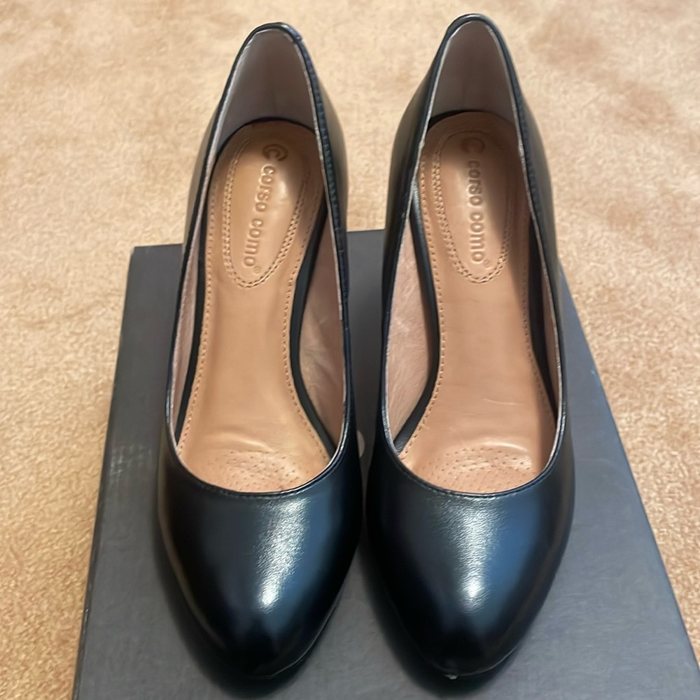Coro como black silk calf heels